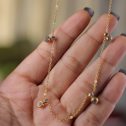 Elegant Gold Dangling Necklace with Crystal Charms || DV01