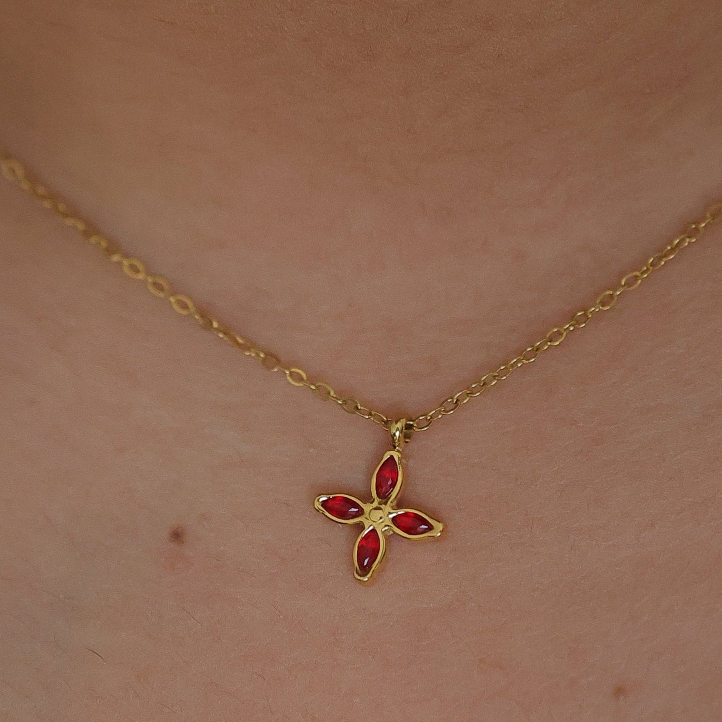 Ruby Petal Charm Necklace || DV194