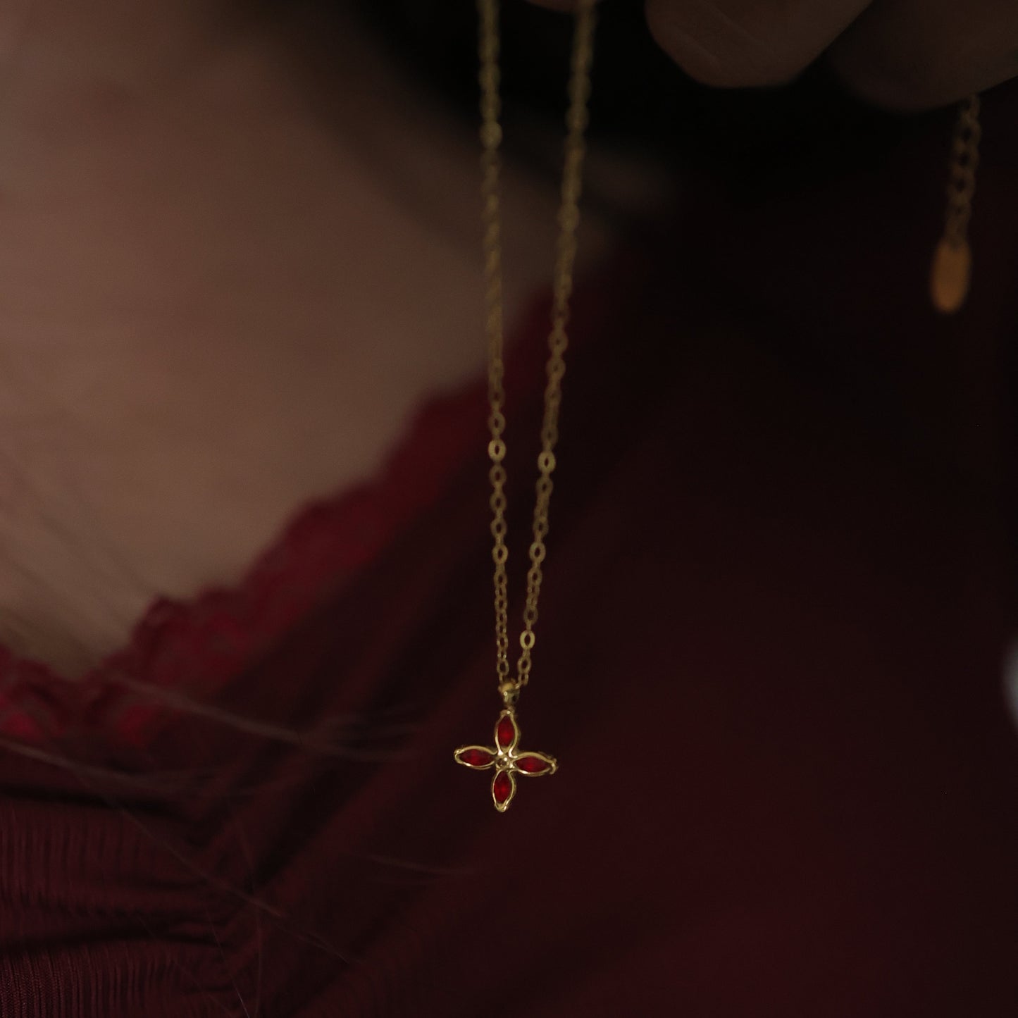 Ruby Petal Charm Necklace || DV194