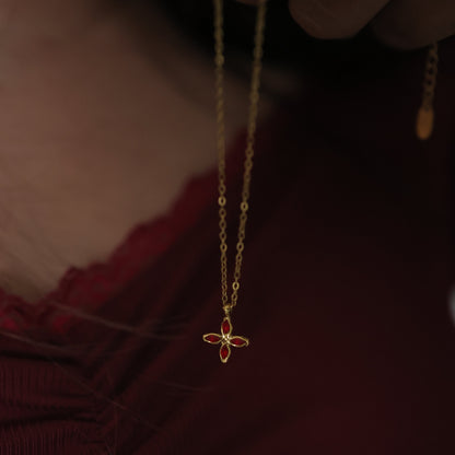 Ruby Petal Charm Necklace || DV194