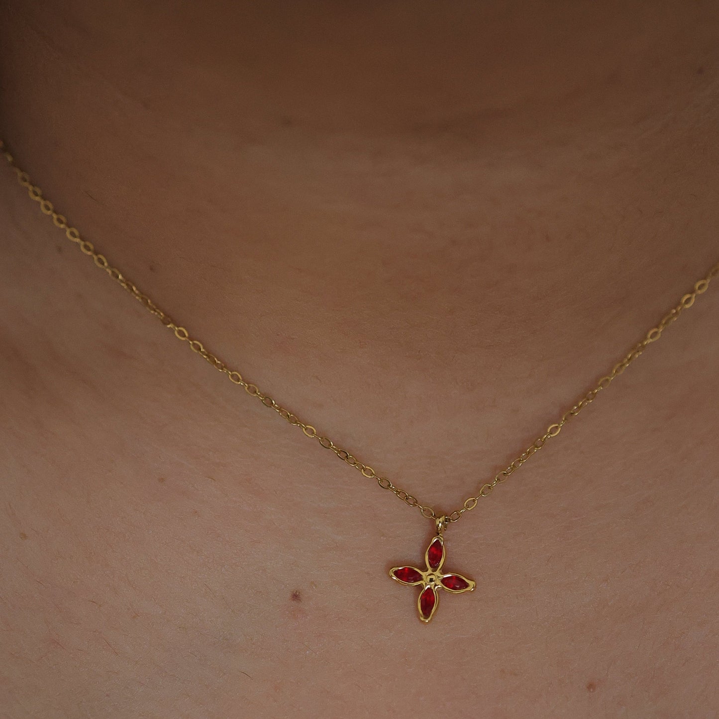 Ruby Petal Charm Necklace || DV194