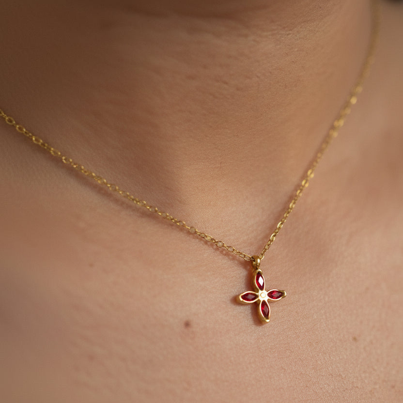 Ruby Petal Charm Necklace || DV194