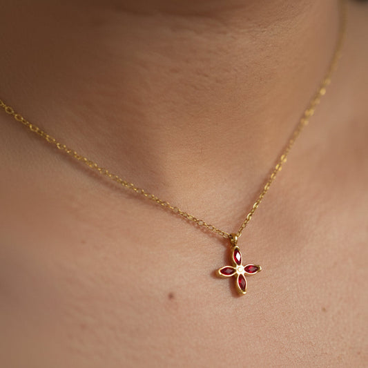 Ruby Petal Charm Necklace || DV194