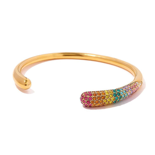 Elegant Gold Cuff Bracelet – Rainbow Stones || DV03