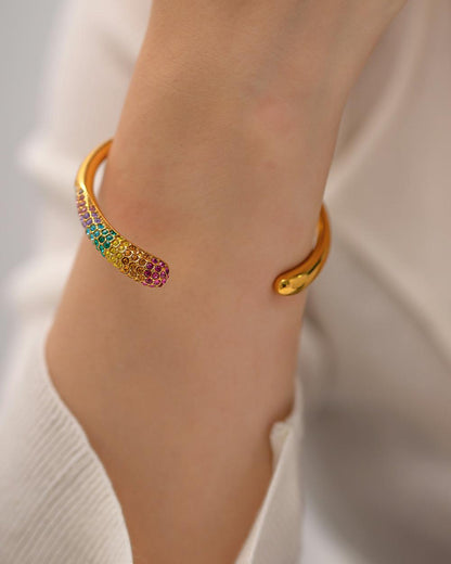Elegant Gold Cuff Bracelet – Rainbow Stones || DV03