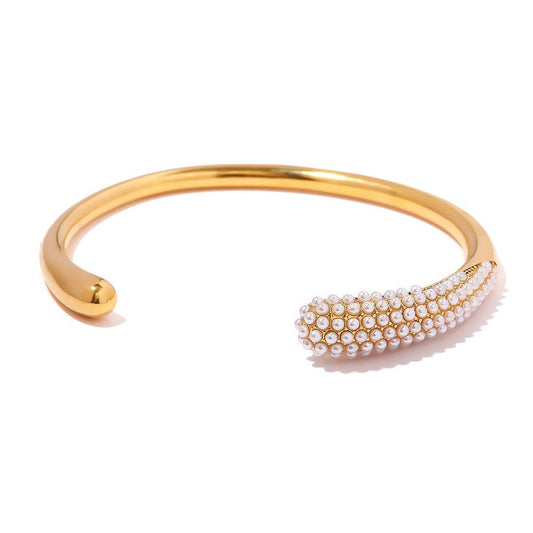 Elegant Gold Cuff Bracelet – Pearl Stones || DV305