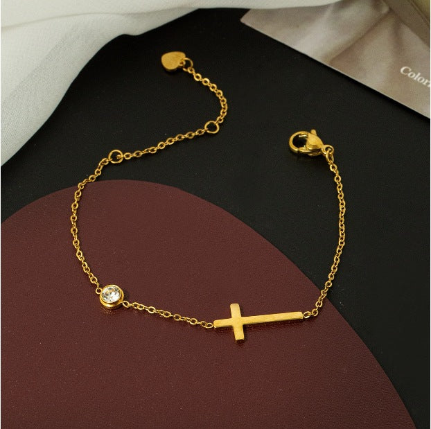 Gold-Plated Cross Bracelet || DV53