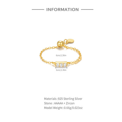 Luna Bar 925 Silver Adjustable Chain Ring || DV72