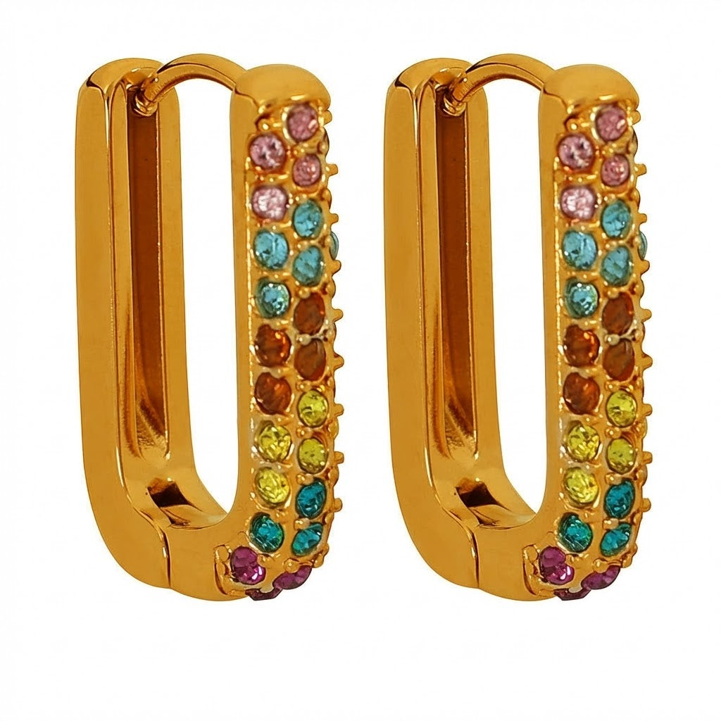 Vibrant Gemstone Huggie Hoops - Multicolor || DV300