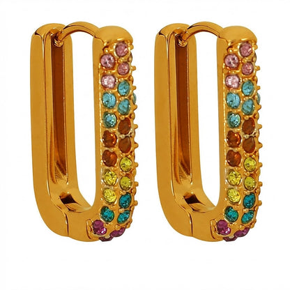 Vibrant Gemstone Huggie Hoops - Multicolor || DV300