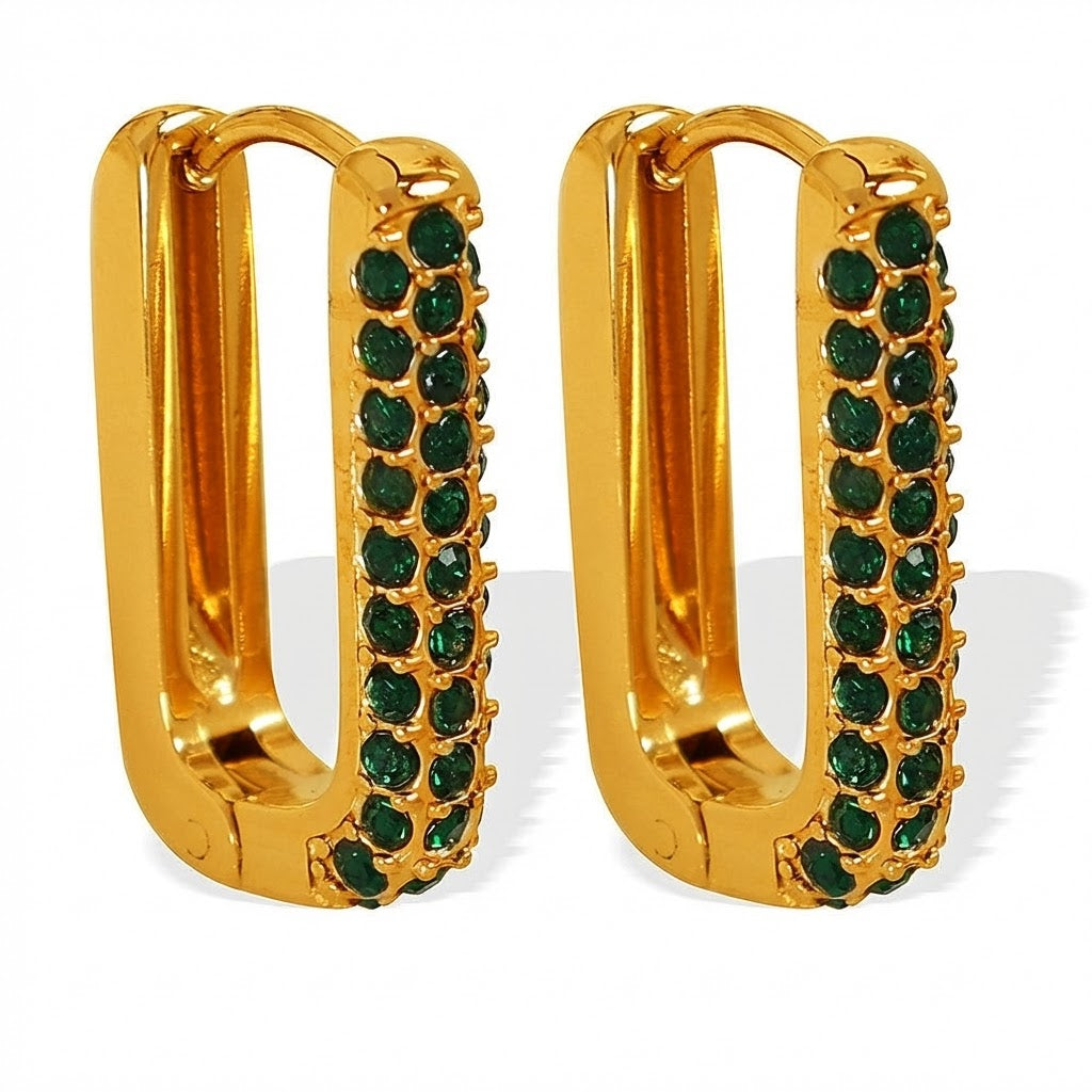 Vibrant Gemstone Huggie Hoops - Green || DV219