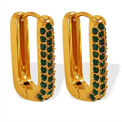 Vibrant Gemstone Huggie Hoops - Green || DV219